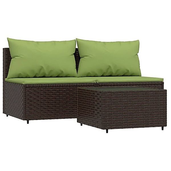 vidaXL Loungesofa 3-tlg. Garten-Lounge-Set mit Kissen Braun Poly Rattan, 1 günstig online kaufen