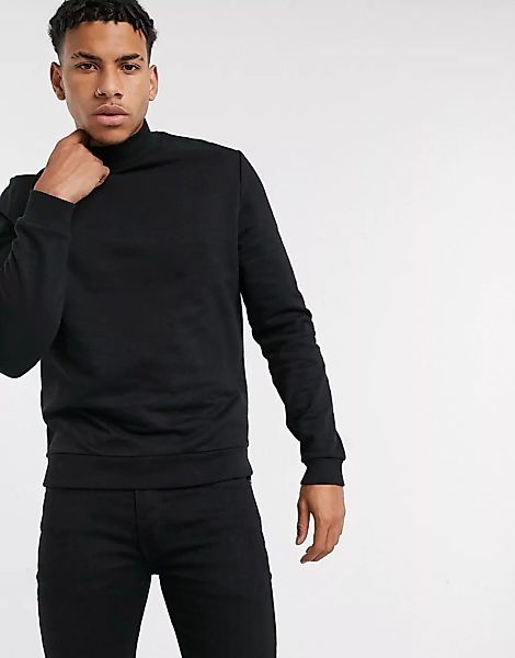 ASOS DESIGN – Sweatshirt aus Bio-Baumwolle mit Rollkragen in Schwarz günstig online kaufen