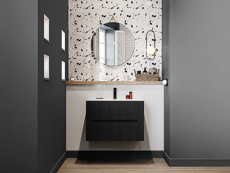 Waschbeckenunterschrank hängend mit Einbauwaschbecken und Armatur – 80 cm – günstig online kaufen