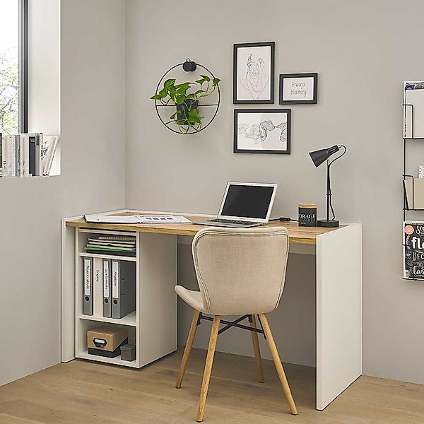 Laptopschreibtisch in modernem Design Weiß und Wildeichefarben (zweiteilig) günstig online kaufen