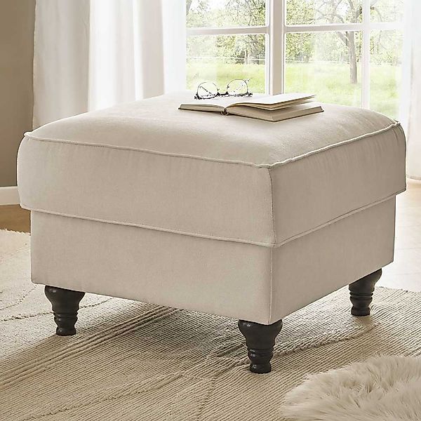 Couchhocker Beige im Vintage Look Vierfußgestell aus Holz günstig online kaufen