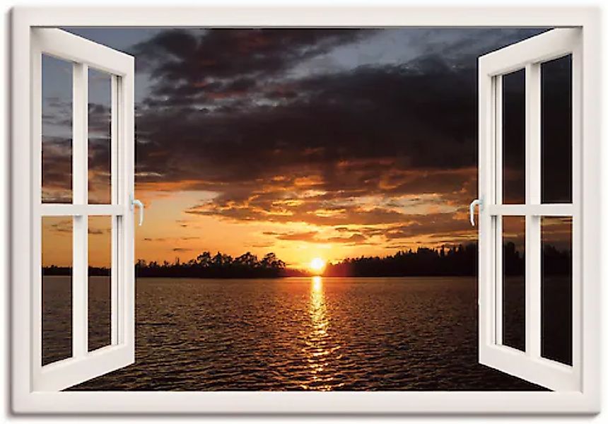 Artland Leinwandbild »Sonnenuntergang am See, weißes Fenster« Seebilder 1 S günstig online kaufen