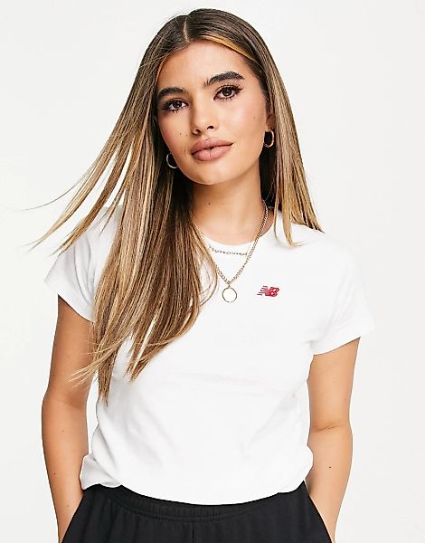 New Balance – Weißes T-Shirt mit kleinem Logo günstig online kaufen