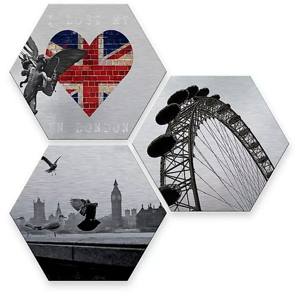 Wall-Art Mehrteilige Bilder "Silber London Stadt Collage", (Set, 3 St.), Me günstig online kaufen