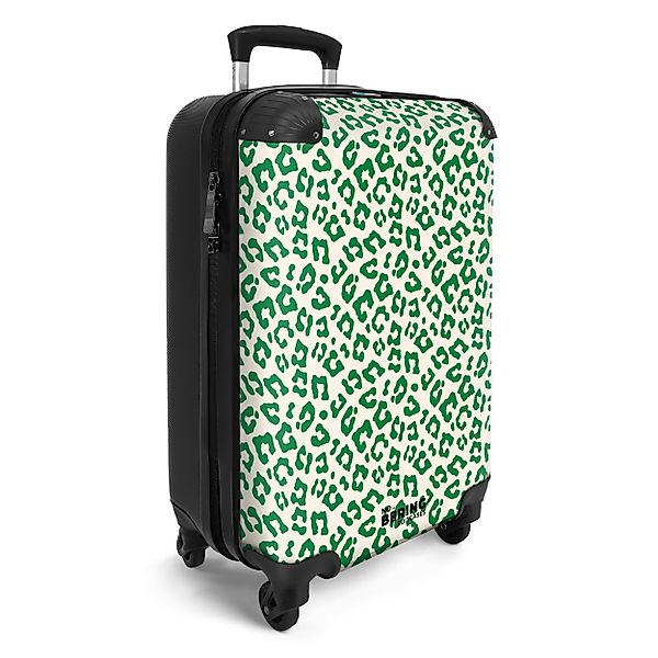 NoBoringSuitcases.com© Hartschalen-Trolley Grün mit weißem Pantherdruck günstig online kaufen