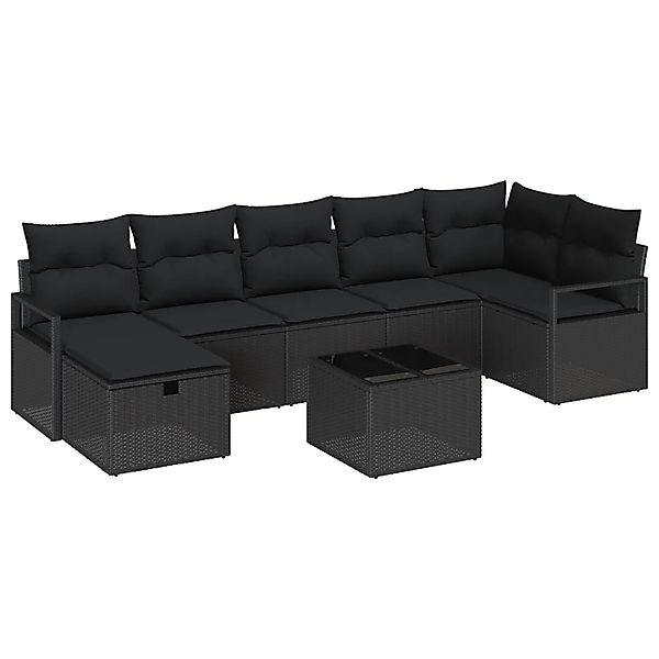 vidaXL 8-Tlg Garten-Sofagarnitur mit Kissen Schwarz Poly Rattan 3360544 günstig online kaufen