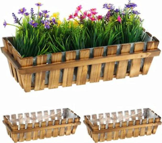 relaxdays Blumenkasten Holzzaun 3er Set natur günstig online kaufen