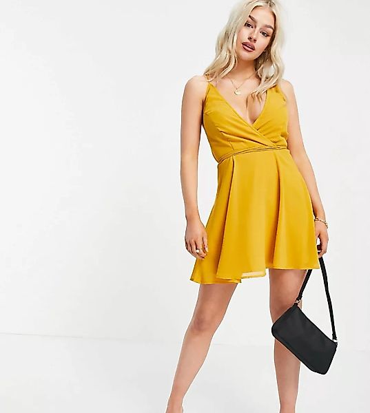 ASOS DESIGN Petite – Camisole-Minikleid mit Wickeldesign und Rückenschnürun günstig online kaufen