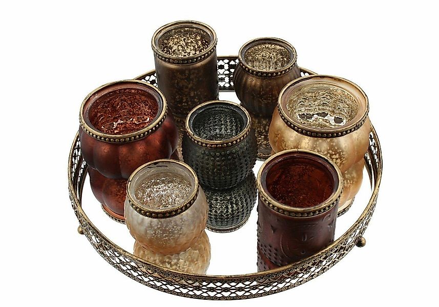 Home-trends24.de Teelichthalter mit Tablett Deko Set Ornament Tablett Windl günstig online kaufen