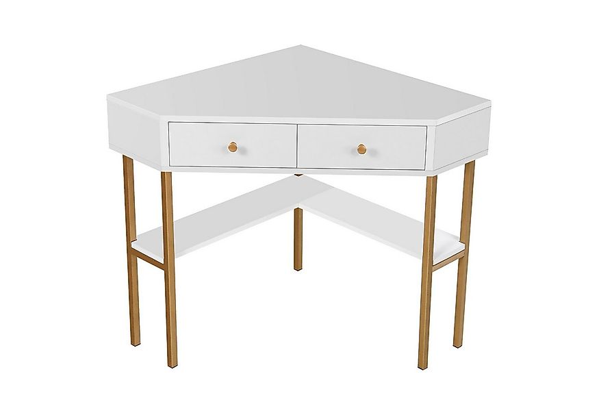 COSTWAY Eckschreibtisch, mit 2 Schubladen & Ablage, weiß, Holz 70,5x70,5x75 günstig online kaufen