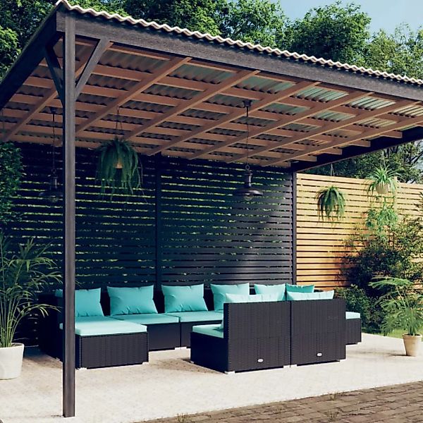 Vidaxl 9-tlg. Garten-lounge-set Mit Kissen Schwarz Poly Rattan günstig online kaufen