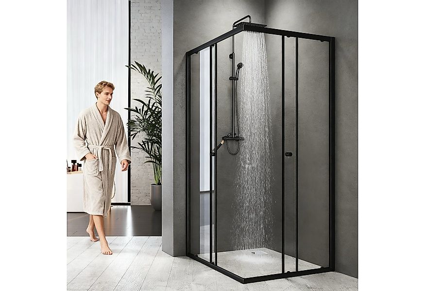 Boromal Eckdusche Duschkabine Schiebetür Eckeinstieg Schwarz / Silber, BxT: günstig online kaufen