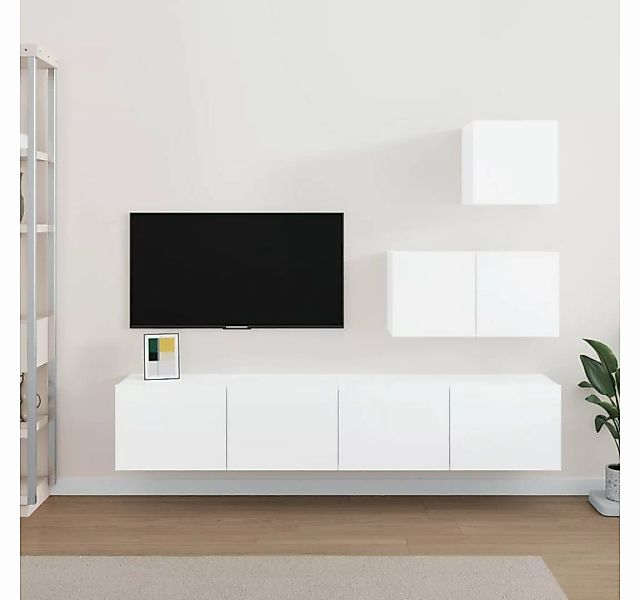 vidaXL TV-Schrank 4-tlg. TV-Schrank-Set Hochglanz-Weiß Holzwerkstoff (4-St) günstig online kaufen