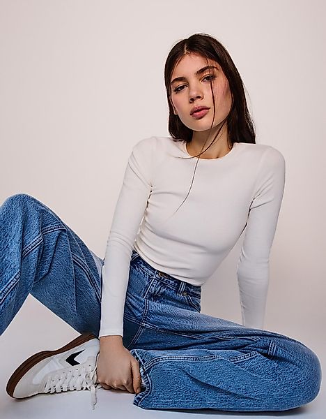 Bershka Mom-Jeans Mit Hohem Bund Damen 38 Ausgewaschenes Blau günstig online kaufen