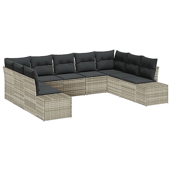 vidaXL Loungesofa 9-teiliges Garten Sofa Set mit Kissen in Hellgrau aus Pol günstig online kaufen