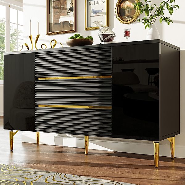 TavilaEcon Sideboard Schwarzer Esszimmerschrank mit kariertem günstig online kaufen