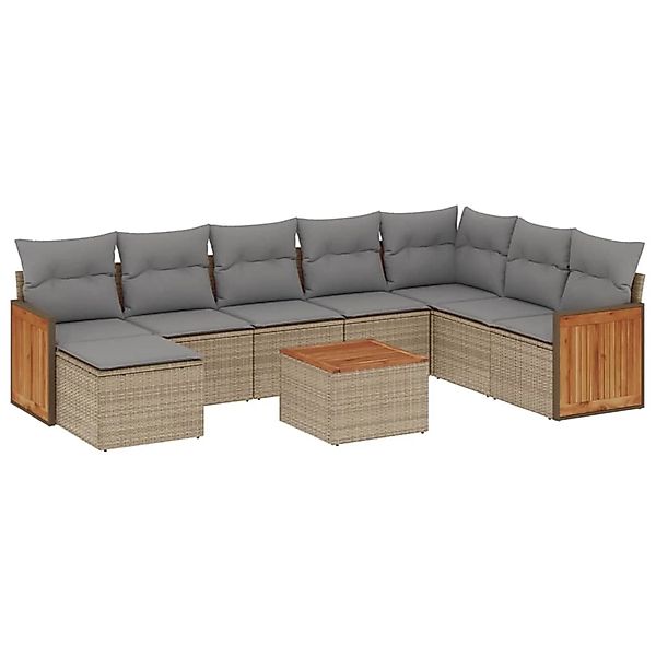 vidaXL 9-Tlg Garten-Sofagarnitur mit Kissen Beige Poly Rattan 3260337 günstig online kaufen