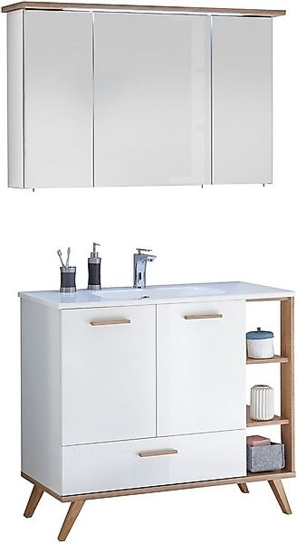 Saphir Badmöbel-Set Quickset Mineralmarmor-Waschtisch mit LED-Spiegelschran günstig online kaufen