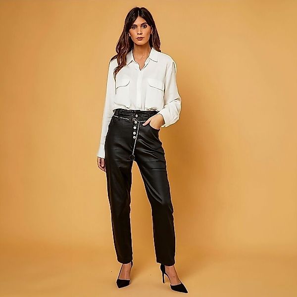Ital-Design Lederimitathose Damen Freizeit Kette Stretch günstig online kaufen