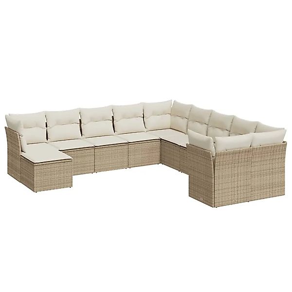 vidaXL 11-Tlg Garten-Sofagarnitur mit Kissen Beige Poly Rattan 3250447 günstig online kaufen