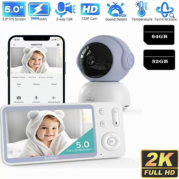 Boifun Babyphone Babyphone 720P mit Kamera 5 Zoll Baby Monitor, mit Kamera günstig online kaufen