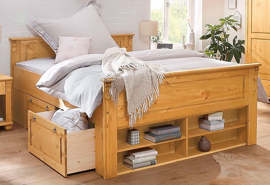 OTTO home Massivholzbett "Tessin, Stauraumbett, Landhausstil, Schubladen op günstig online kaufen