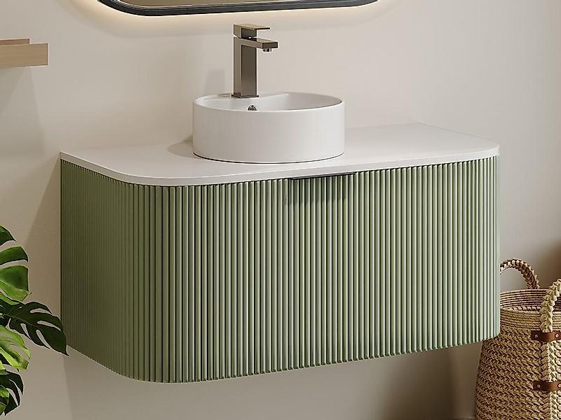 Waschbeckenunterschrank hängend mit Aufsatzwaschbecken - Streifenoptik - Gr günstig online kaufen