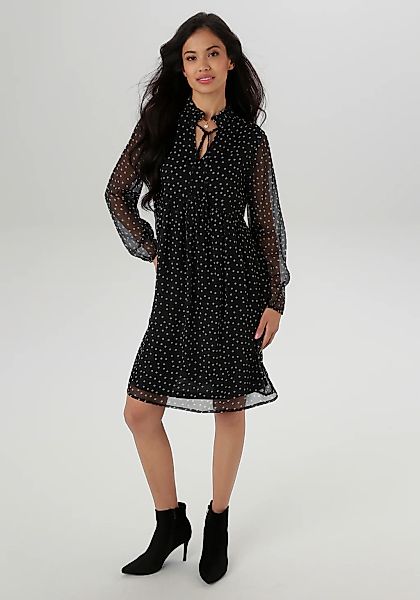 Aniston SELECTED Chiffonkleid Mit kleinen Rüschen am Stehkragen und Bindebä günstig online kaufen