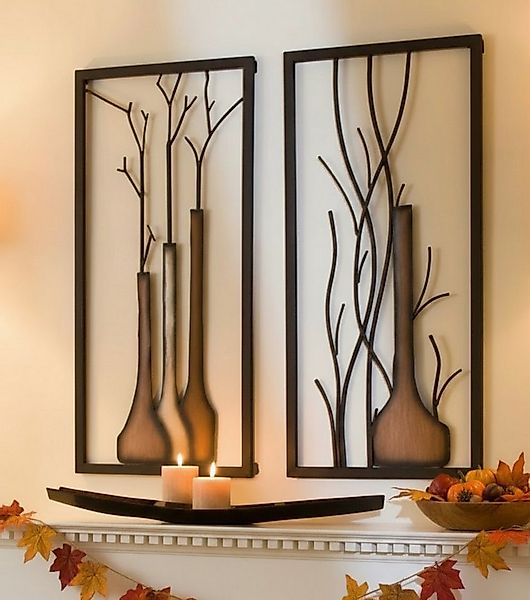GILDE Wanddekoobjekt 2er-Set Metall-Wandbilder – Vasen & Äste, 40x80 cm (2 günstig online kaufen