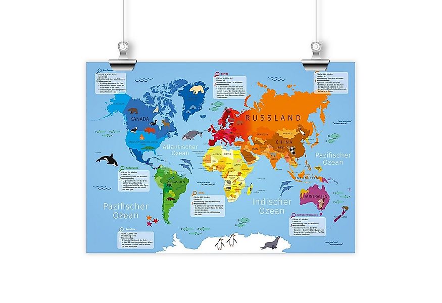 nikima Poster Kinder Lernposter Weltkarte - Größe: A3 - 420 x 297 mm, Weltk günstig online kaufen