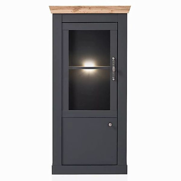 Lomadox Vitrine CESENA-61 anthrazit mit Wotan Eiche Nb. 72/146/38 cm günstig online kaufen