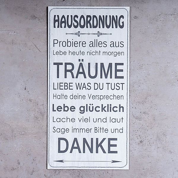 Levandeo® Wandbild, Wandbild 20x40cm Hausordnung Spruch günstig online kaufen