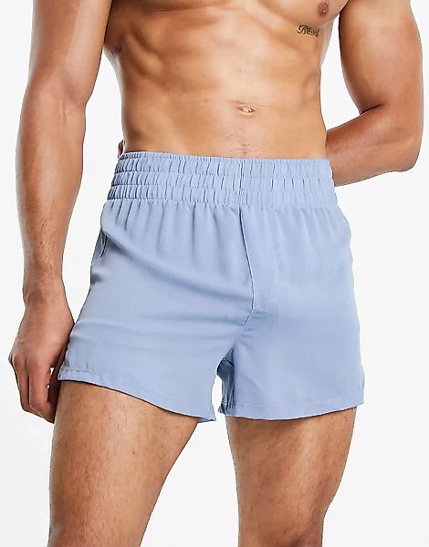ASOS DESIGN – Lounge-Shorts aus Seersucker in Blau-Grau günstig online kaufen