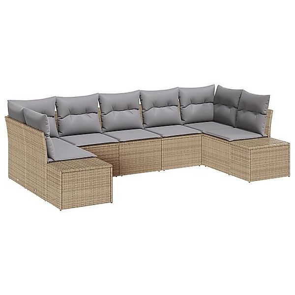 vidaXL Loungesofa 7-teiliges Garten-Sofa-Set mit Kissen Beige Poly Rattan, günstig online kaufen