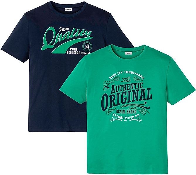 bonprix T-Shirt (Packung, 2-tlg) Regular Fit, Kurzarm-Design, aus Baumwolle günstig online kaufen