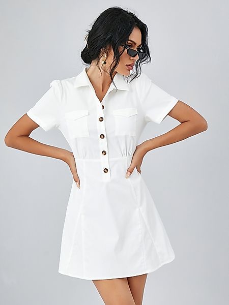 YOINS Classic Kragen Tasche Knopfleiste vorne Kurze Ärmel Mini Kleid günstig online kaufen
