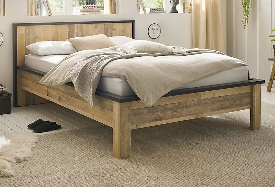 Furn.Design Einzelbett Stove (Bett in Used Wood und Anthrazit, Liegefläche günstig online kaufen