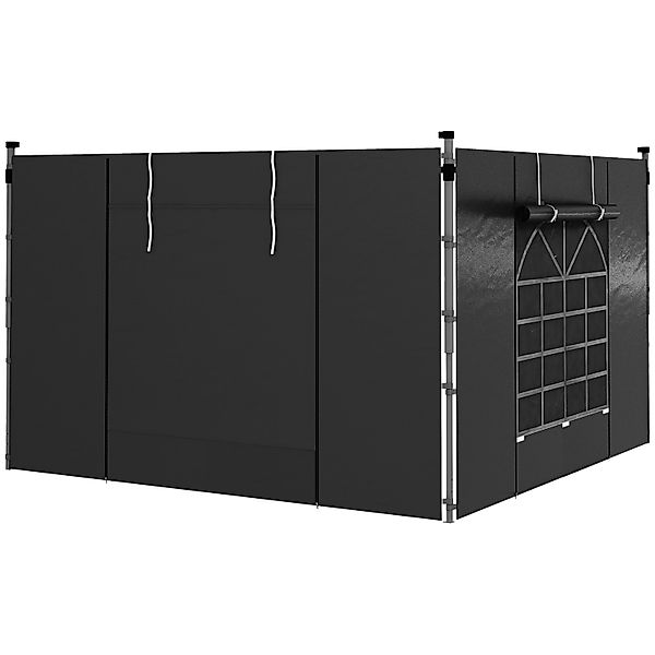 Outsunny Vordach-Seitenwände Polyester  mit Fenster Schwarz 295B x 195H cm günstig online kaufen