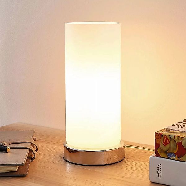 Lindby Tischlampe Elianna, weiß/chrom, Glas, Ø 11 cm günstig online kaufen