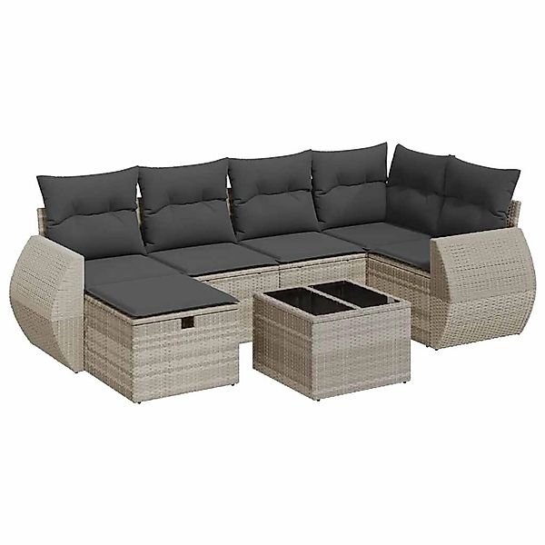 vidaXL 7-Tlg Garten-Sofagarnitur mit Kissen Hellgrau Poly Rattan 3325598 günstig online kaufen