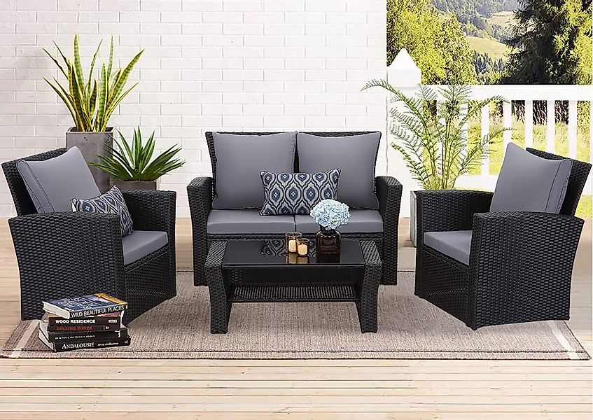 MeXo Gartenlounge-Set Balkonmöbel-Set für 4 Personen, günstig online kaufen