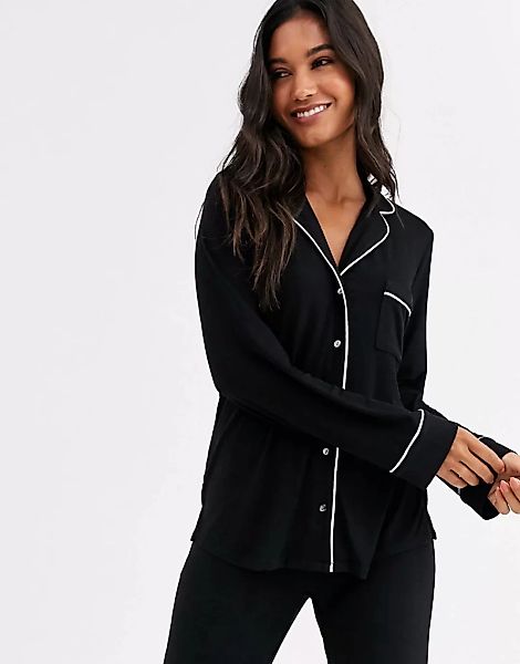 Lindex – Eco – Schwarzes Pyjamaoberteil aus weicher Viskose mit Revers günstig online kaufen