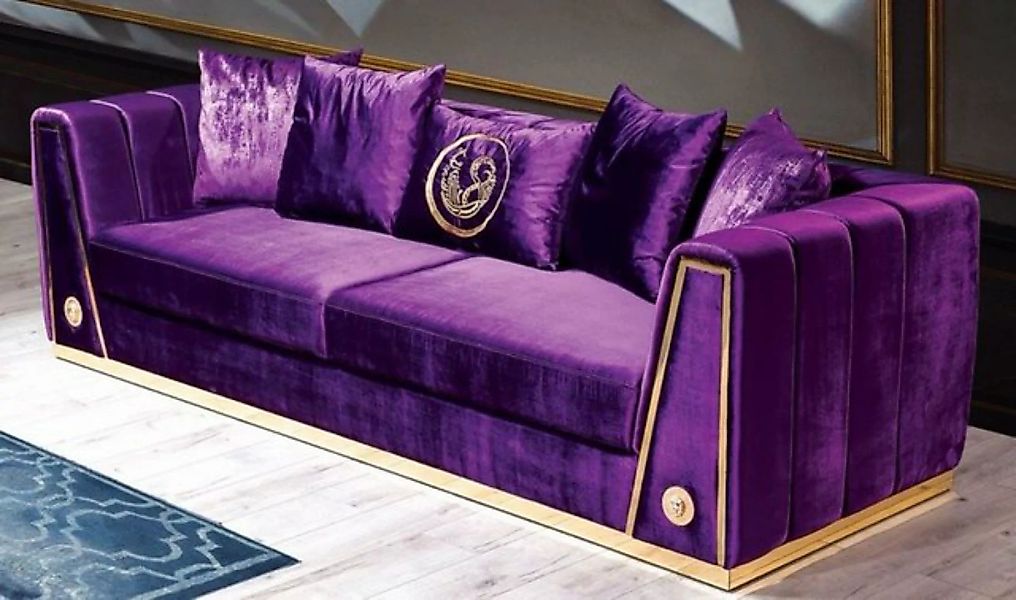 Casa Padrino Sofa Luxus Couch Lila / Gold 260 x 90 x H. 76 cm - Edles Wohnz günstig online kaufen