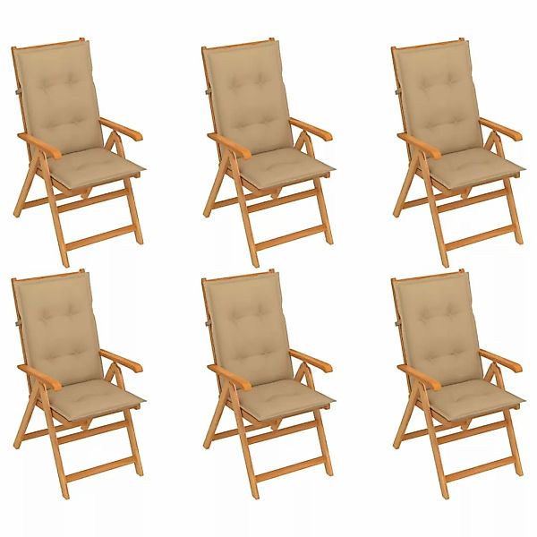 Gartenstühle 6 Stk. Mit Beigen Kissen Massivholz Teak günstig online kaufen