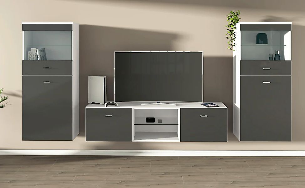 borchardt Möbel Wohnwand "Scala, moderne Mediawand mit Vitrinen und Lowboar günstig online kaufen