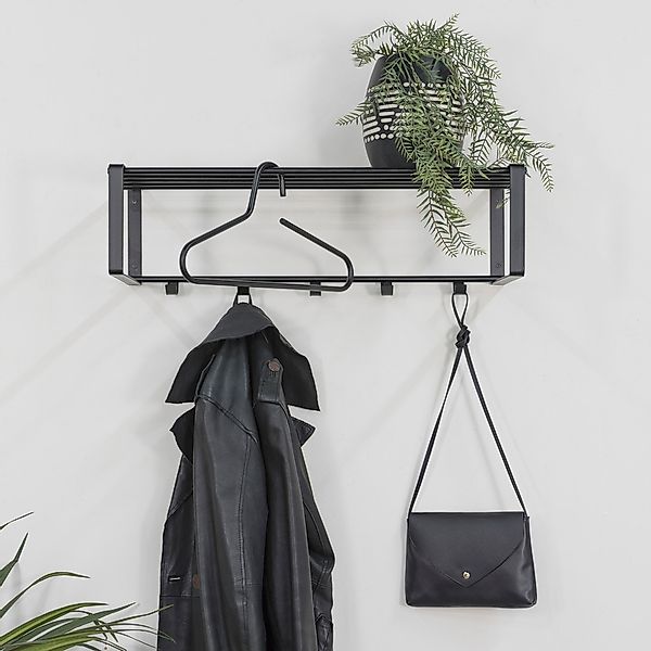 Spinder Design Garderobenleiste "REX" Wandgarderobe aus Stahl mit Hutablage günstig online kaufen