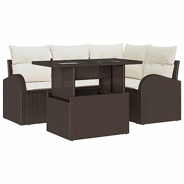 vidaXL Garten-Sofa-Set mit Kissen 5-Tlg Braun Poly Rattan 3348634 günstig online kaufen