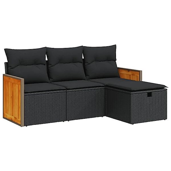 vidaXL 4-Tlg Garten-Sofagarnitur mit Kissen Schwarz Poly Rattan 3326003 günstig online kaufen