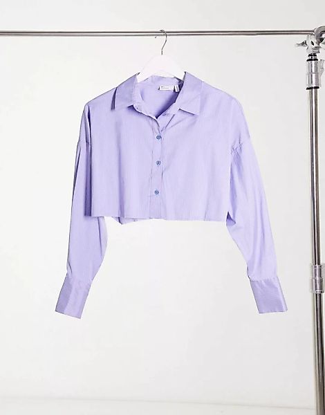 ASOS DESIGN – Kurz geschnittenes, ungesäumtes Hemd in Rosa mit blauem Strei günstig online kaufen