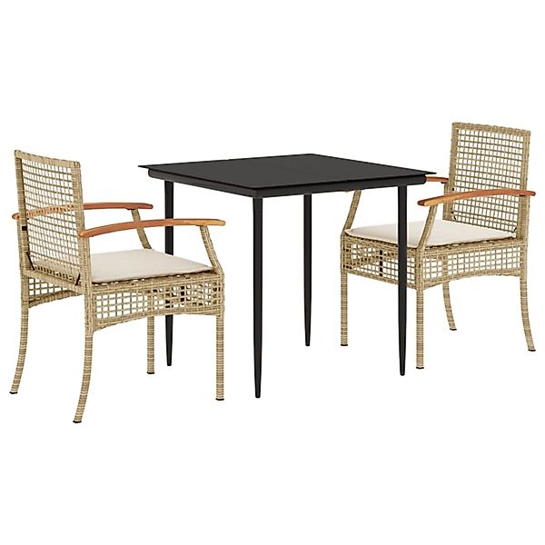 vidaXL 3-Tlg Garten-Essgruppe mit Kissen Beige Poly Rattan 3213624 günstig online kaufen